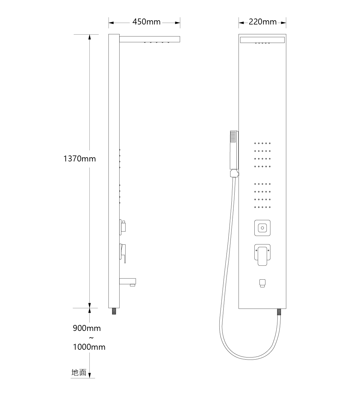 K-1011沐浴柱尺寸圖
