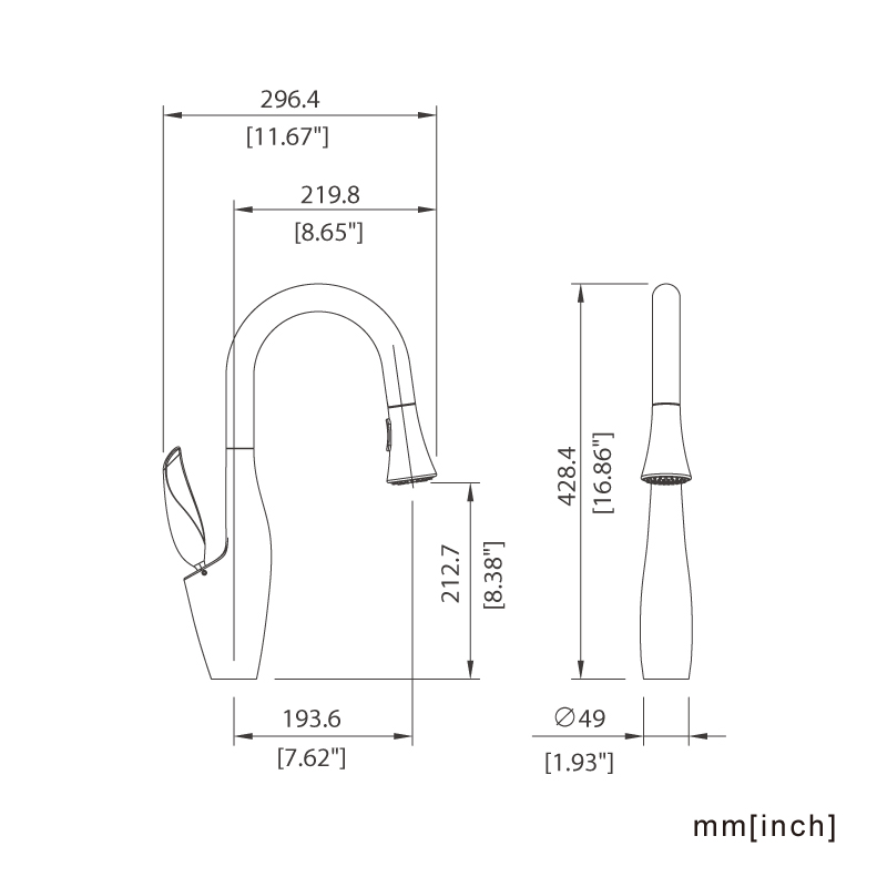 K1822401-TWMPG-單把下拉式廚房龍頭-尺寸圖