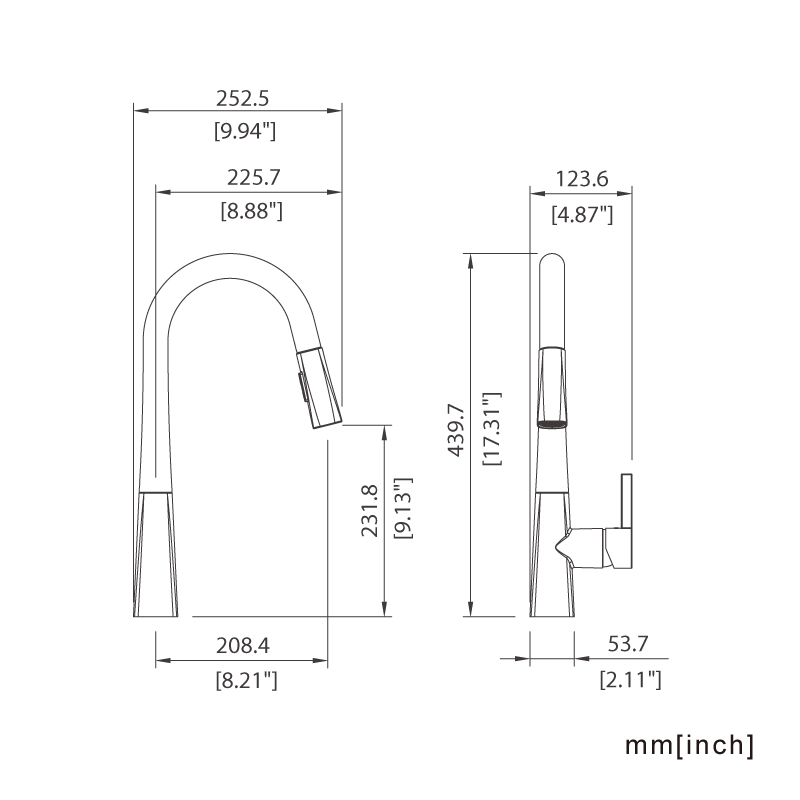 K1902101-TWMP-單把下拉式廚房龍頭-尺寸圖